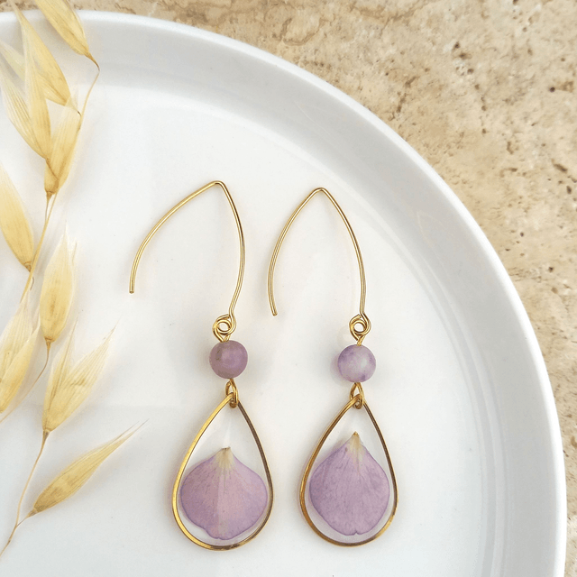 Boucles d'oreilles ∙ doré gouttes de fleurs et pierre naturelle