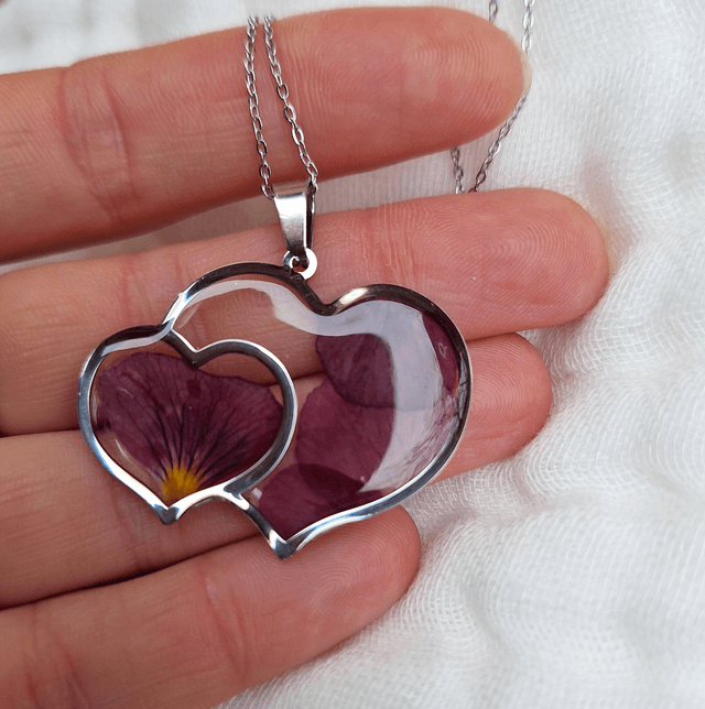 Collier cœurs de Pensée ♡ argenté