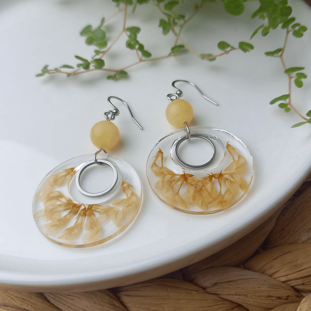 Boucles d'oreilles ∙ argenté ∙ Fleurs séchées et pierre naturelle Créoles 