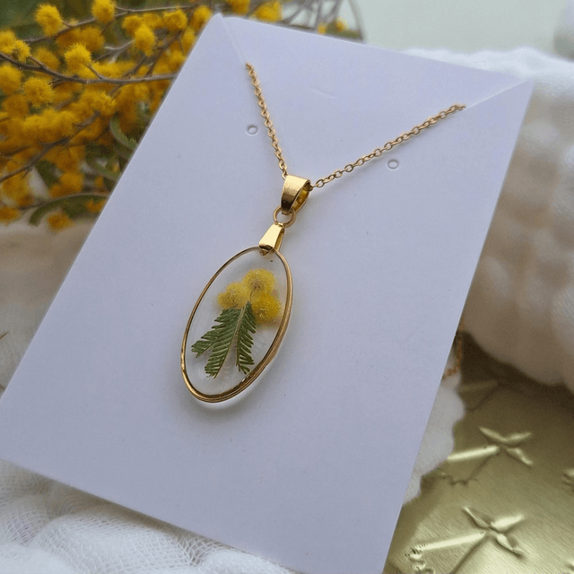 Collier doré · Hermine bretonne Fleurs de Mimosa