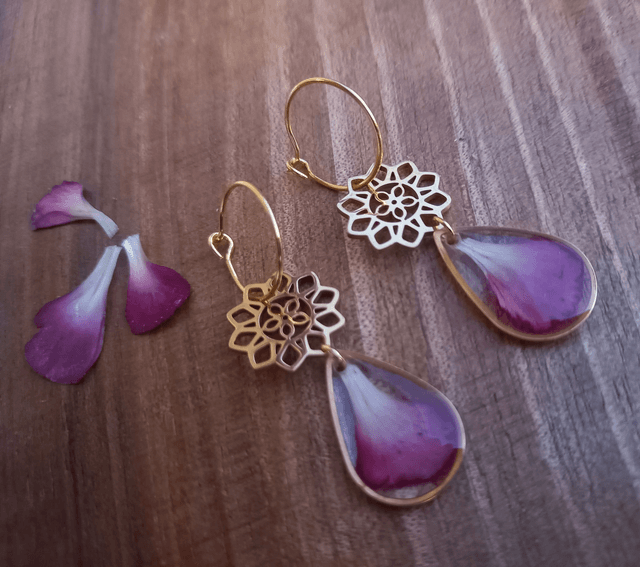 Boucles d'oreilles ∙ doré Mandala Fleurs séchées Dianthus