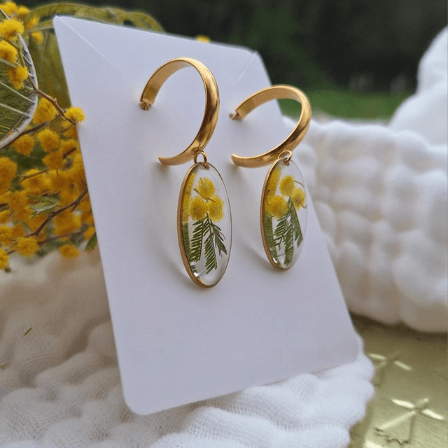 Boucles d'oreilles · doré Hermine bretonne Fleurs de Mimosa