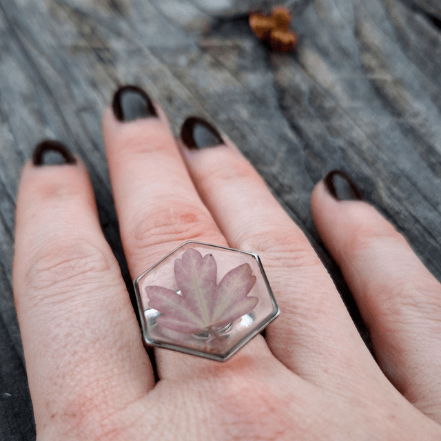 Bague argentée hexagonale ⬡ Erable