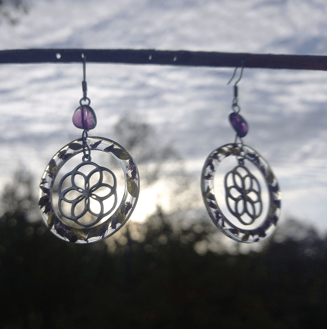 Boucles d'oreilles ∙ argenté ∙ Fleur de vie Amethyste