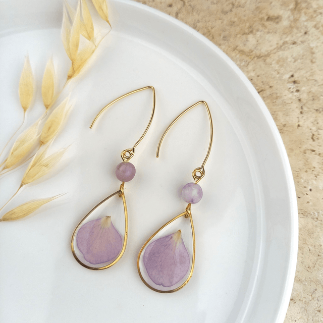Boucles d'oreilles ∙ doré gouttes de fleurs et pierre naturelle