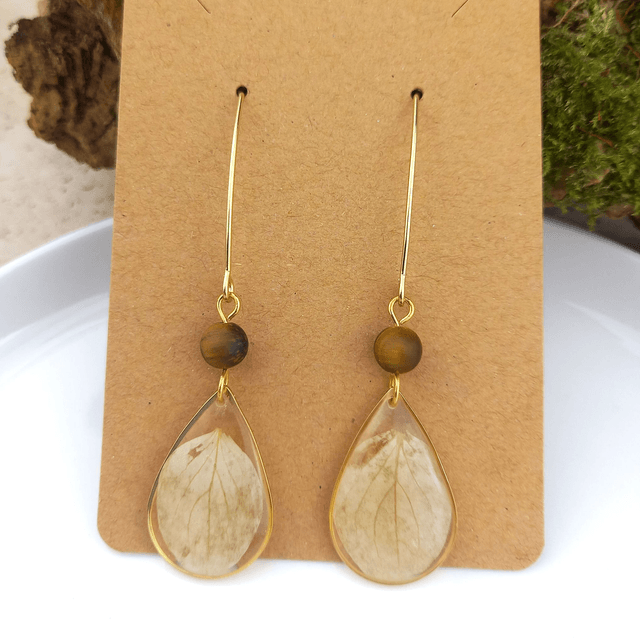 Boucles d'oreilles ∙ doré gouttes de fleurs et pierre naturelle