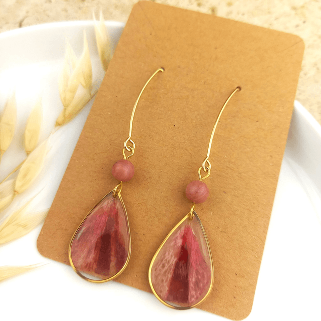 Boucles d'oreilles ∙ doré gouttes de fleurs et pierre naturelle