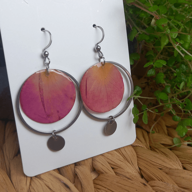 Boucles d'oreilles ∙ argenté ∙ Créoles de pétales de Rose 