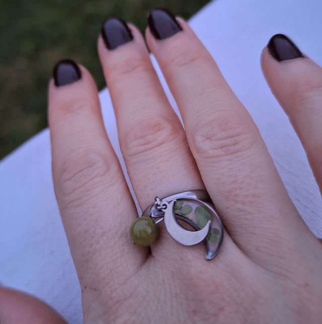 Bague argentée Lune ☾ Vert