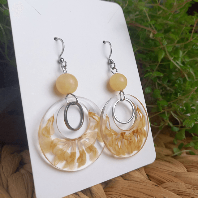 Boucles d'oreilles ∙ argenté ∙ Fleurs séchées et pierre naturelle Créoles 