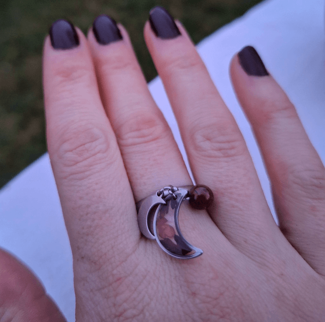 Bague argentée Lune ☾ Rouge