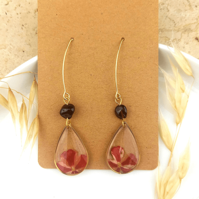 Boucles d'oreilles ∙ doré gouttes de fleurs et pierre naturelle