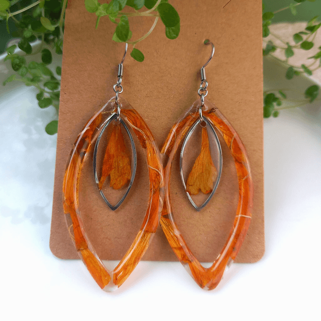 Boucles d'oreilles ∙ argenté ∙ Fleurs séchées Tagetes