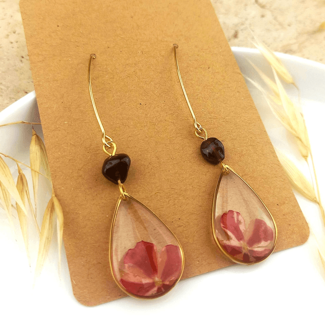 Boucles d'oreilles ∙ doré gouttes de fleurs et pierre naturelle