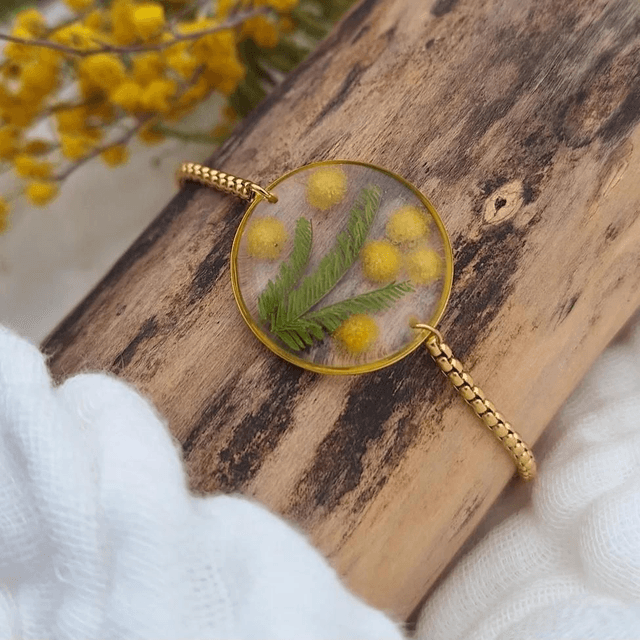 Bracelet coulissant doré · Fleurs de Mimosa