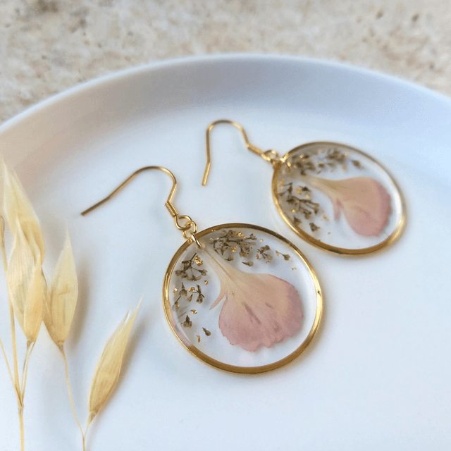 Boucles d'oreilles ∙ doré Fleurs séchées Dianthus 