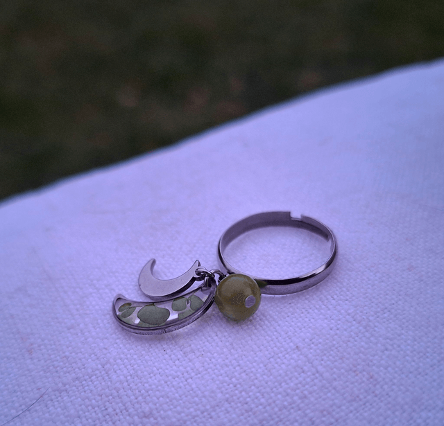 Bague argentée Lune ☾ Vert