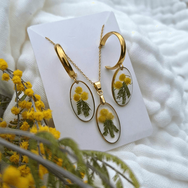 Boucles d'oreilles · doré Hermine bretonne Fleurs de Mimosa