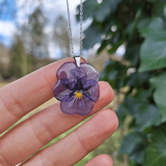 Collier petite Pensée • Viola cornuta • argenté 