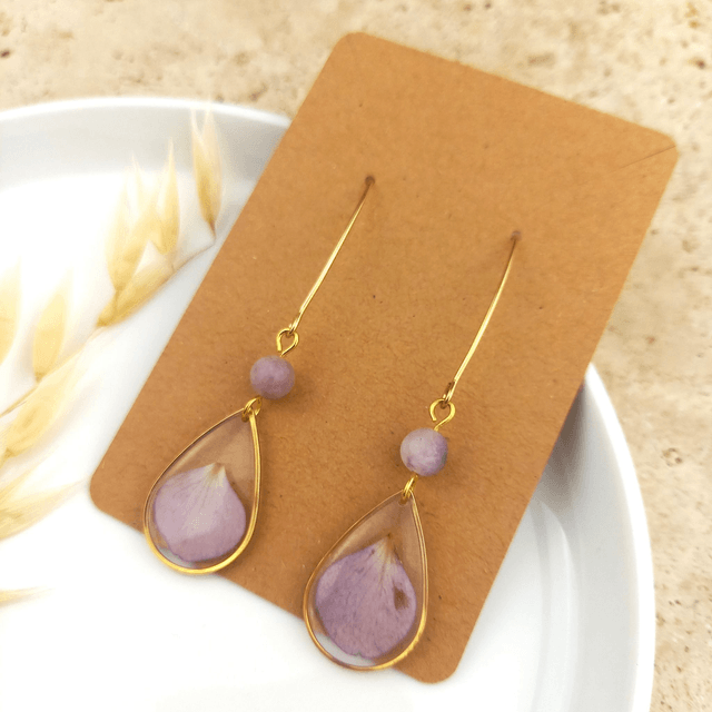 Boucles d'oreilles ∙ doré gouttes de fleurs et pierre naturelle