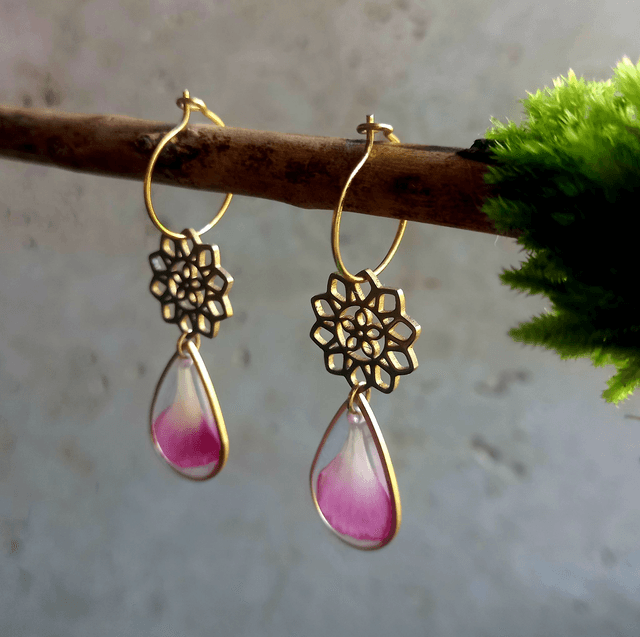 Boucles d'oreilles ∙ doré Mandala Fleurs séchées Dianthus