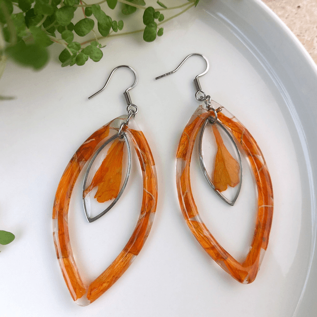 Boucles d'oreilles ∙ argenté ∙ Fleurs séchées Tagetes