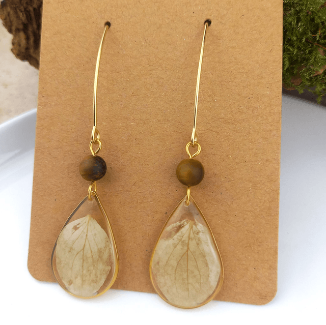 Boucles d'oreilles ∙ doré gouttes de fleurs et pierre naturelle