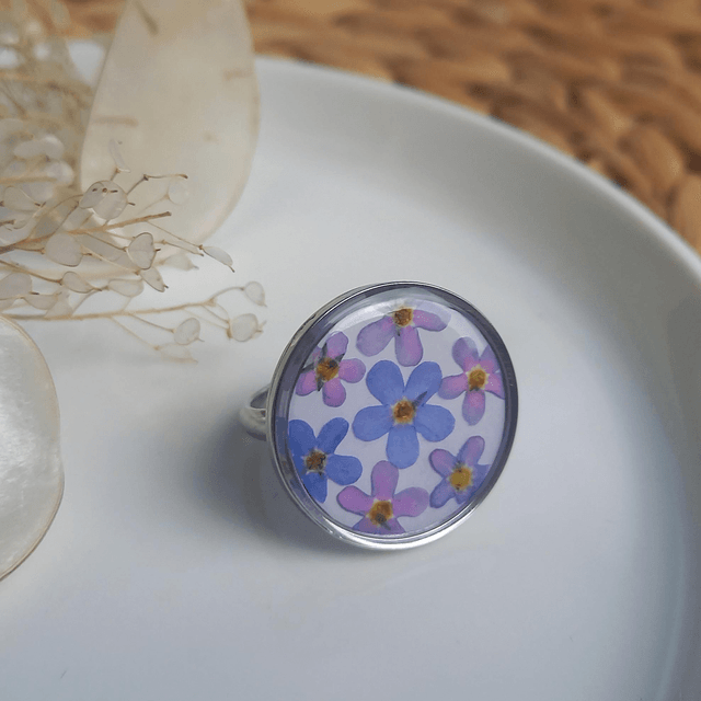 Bague argentée ◦ Fleurs de Myosotis