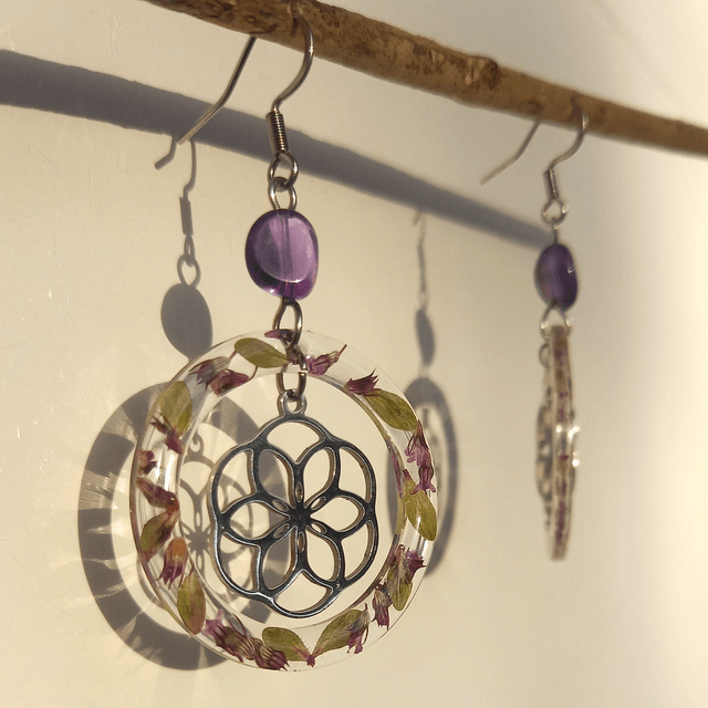Boucles d'oreilles ∙ argenté ∙ Fleur de vie Amethyste