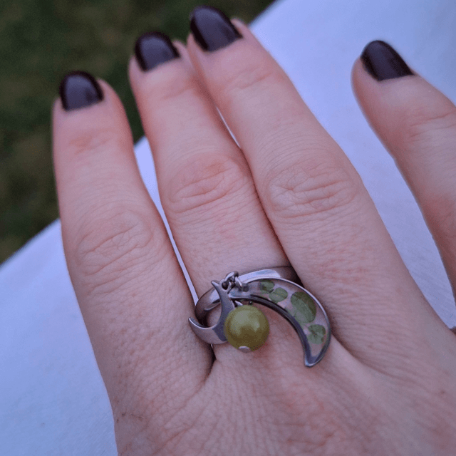 Bague argentée Lune ☾ Vert