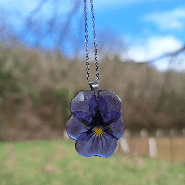 Collier petite Pensée • Viola cornuta • argenté 