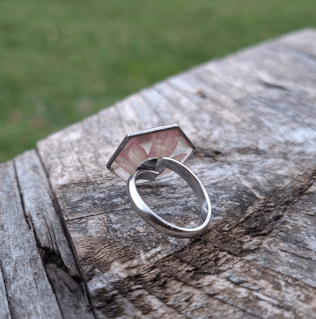 Bague argentée hexagonale ⬡ Erable