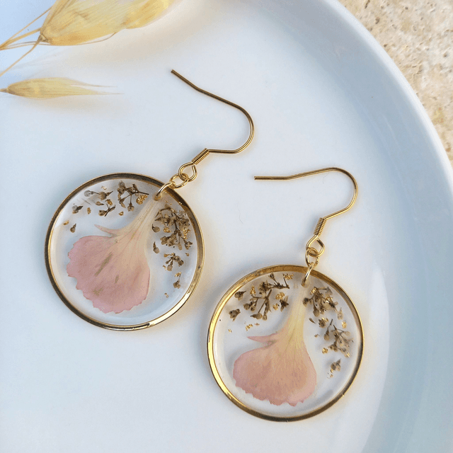 Boucles d&#039;oreilles ∙ doré Fleurs séchées Dianthus 