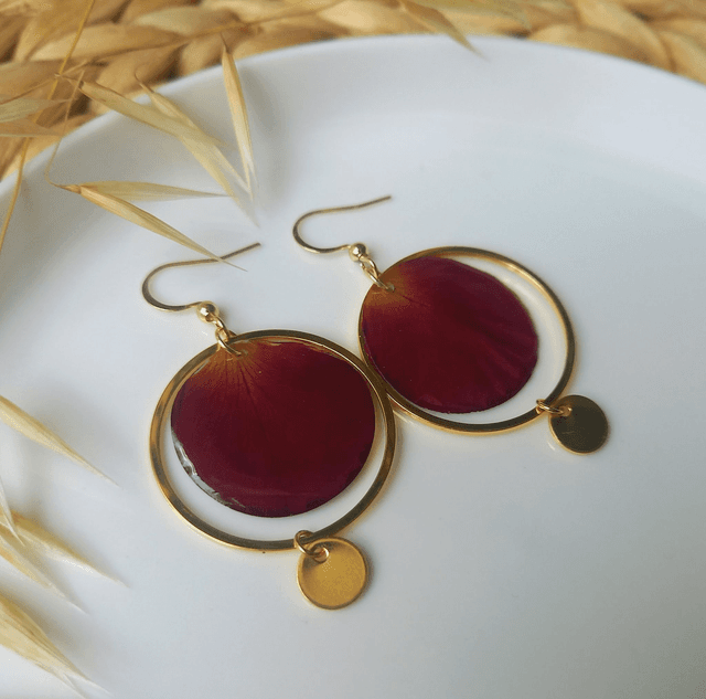 Boucles d&#039;oreilles ∙ doré Fleurs séchées pétales de Rose