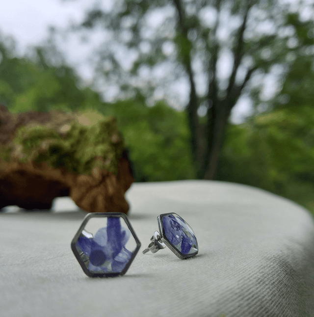 Puces d&#039;oreilles ∙ argenté ∙ hexagonales ⬡ Lobelia
