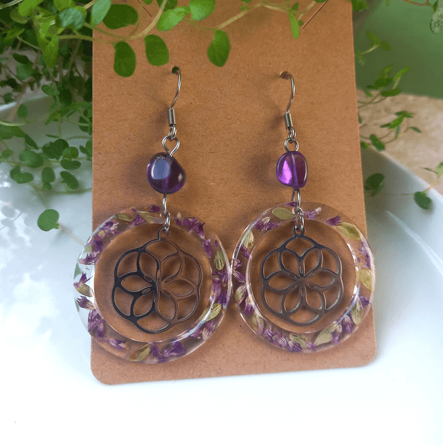 Boucles d&#039;oreilles ∙ argenté ∙ Fleur de vie Amethyste