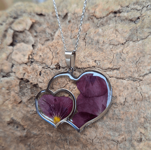 Collier cœurs de Pensée ♡ argenté
