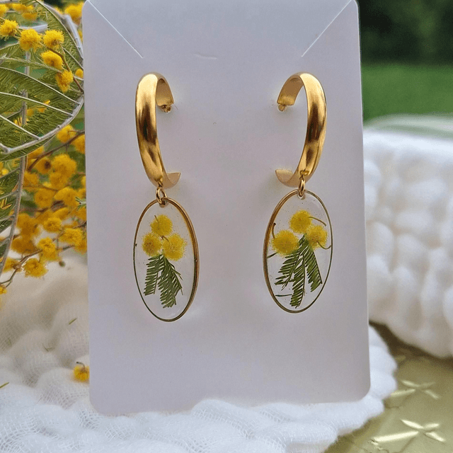 Boucles d&#039;oreilles · doré Hermine bretonne Fleurs de Mimosa