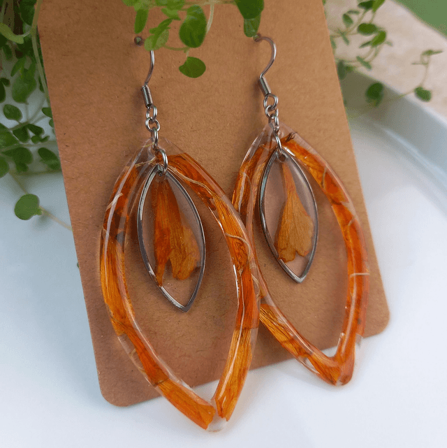 Boucles d&#039;oreilles ∙ argenté ∙ Fleurs séchées Tagetes