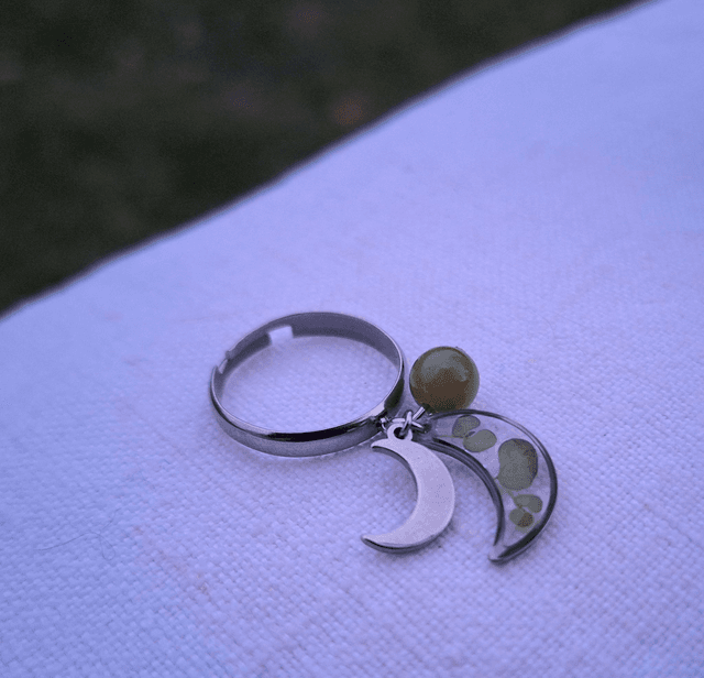 Bague argentée Lune ☾ Vert